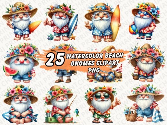 Download Watercolor Beach Gnomes PNG Bundle - Bundle Collection