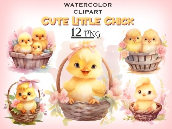 Download Cute Chick in a Floral Basket PNG Bundle - Bundle Collection