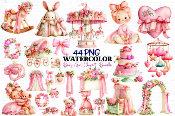 Download Watercolor Baby Girl Clipart Bundle - Bundle Collection