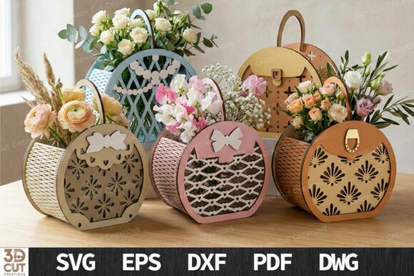 Download Round Flower Basket Bundle SVG Laser Cut - Bundle Collection