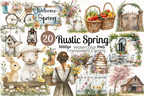Download Rustic Spring Watercolor Clipart Bundle - Bundle Collection
