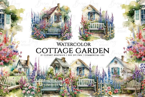 Download Watercolor Cottage Garden Clipart Bundle - Bundle Collection