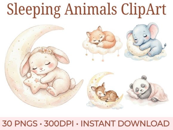 Download Sleeping Baby Animals Clipart Bundle - Bundle Collection