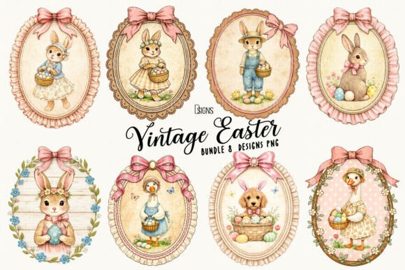 Download Vintage Easter Bunny Clipart Png Bundle - Bundle Collection