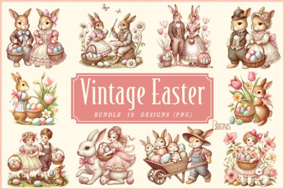 Download Vintage Easter Clipart Bundle Bunny - Bundle Collection